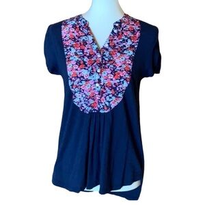 Postmark Addie blue floral bib Henley top Size Small